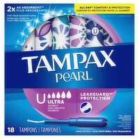 TAMPAX Pearl Ultra Absorbency Unscented Tampons, 18 count, 18 Each