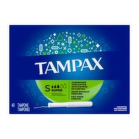 Tampax Cardboard Tampons Super Absorbency, Anti-Slip Grip, LeakGuard Skirt, Unscented, 40 Count