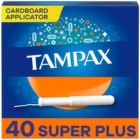 Tampax Cardboard Tampons Super Plus Absorbency, Anti-Slip Grip, LeakGuard Skirt, Unscented, 40 Coun