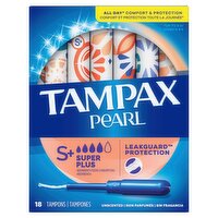 Tampax Pearl Super Plus Absorbency Unscented Tampons,18 count, 18 Each