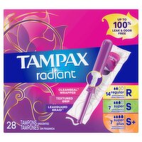 Tampax Radiant Unscented Tampons, 28 count