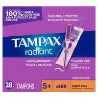 TAMPAX Radiant Super Plus Absorbency Unscented Tampons, 28 count