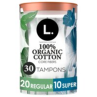 L. Tampons Regular/Super Absorbency, Made with Organic Cotton, 30 Count, 30 Each