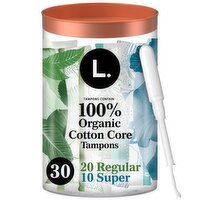 L. Regular + Super Organic Cotton Tampons, 30 count, 30 Each