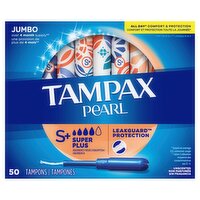 Tampax Pearl Tampons, with LeakGuard Braid, Super Plus Absorbency, Unscented, 50 Count