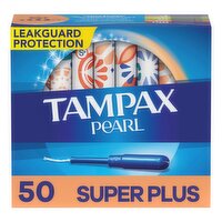 Tampax Pearl Super Plus Absorbency Unscented Tampons, Jumbo, 50 count