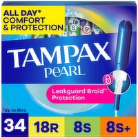 Tampax Pearl Tampons Multipack with LeakGuard Braid, Regular/Super/Super Plus, 34 Ct
, 34 Each