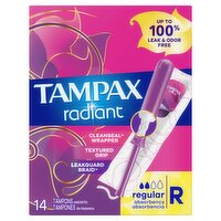 TAMPAX Radiant Regular Absorbency Unscented Tampons, 14 count