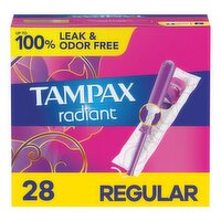 TAMPAX Radiant Regular Absorbency Unscented Tampons, 28 count