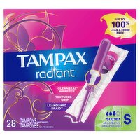 TAMPAX Radiant Super Absorbency Unscented Tampons, 28 count, 28 Each