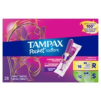 Tampax Pocket Radiant Regular Super Absorbency Unscented Compact Tampons, 28 count, 28 Each