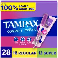 Tampax Compact Radiant Tampons Multipack, Regular/Super 28 Ct
, 28 Each