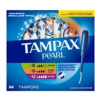 Tampax Pearl Tampons Multipack, with LeakGuard Braid, Super/Super Plus/Ultra Absorbency, Unscented,