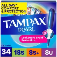 Tampax Pearl Tampons Multipack with LeakGuard Braid, Super/Super Plus/Ultra, 34 Ct
, 34 Each