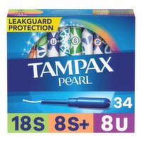 TAMPAX PEARL Super, Super Plus and Ultra Absorbency Unscented Tampons Triplepack, 34 count, 34 Each