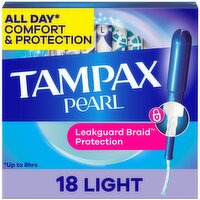 Tampax Pearl Tampons, with LeakGuard Braid, Light Absorbency, Unscented, 18 Count