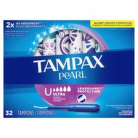 Tampax Pearl Tampons, with LeakGuard Braid, Ultra Absorbency, Unscented, 32 Count