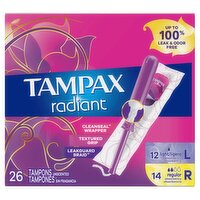 Tampax Radiant Light and Regular Absorbency Tampons, 26 count