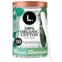 L. Tampons Light/Regular Absorbency, Made with Organic Cotton, 30 CT, 30 Each