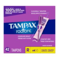 Tampax Radiant Tampons, with LeakGuard Braid, Regular Absorbency, Unscented, 42 Count, 42 Each