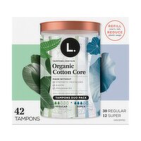 L. Tampons, Made with Organic Cotton, Regular/Super Absorbency, Multipack, 42 CT, 42 Each