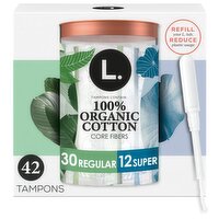 L. Tampons Regular/Super Absorbency, Made with Organic Cotton, 42 CT
, 42 Each