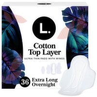 L. Cotton Top Layer Extra Long Overnight Ultra Thin Pads with Wings, 36 count