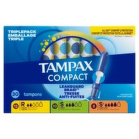 Tampax Compact Leakguard Braid Tresse Anti-Fuites Unscented Tampons Triple Pack, 30 count