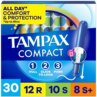 Tampax Compact Pearl Tampons Multipack, Regular/Super/Super Plus, 30 Ct, 30 Each