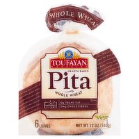 Toufayan Bakeries Hearth Baked Whole Wheat Pita, 6 count, 12 oz