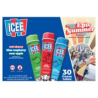 Icee Red Cherry, Blue Raspberry & Sour Apple Freeze Tubes, 3 fl oz, 30 count, 90 Fluid ounce