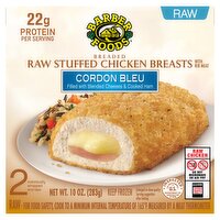 Barber Foods Cordon Bleu Breaded Raw Stuffed Chicken Breasts with Rib Meat, 2 count, 10 oz