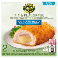 Barber Foods Fit & Flavorful Breaded Raw Stuffed Chicken Breasts Cordon Bleu, 2 count, 8 oz, 8 Ounce