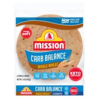 Mission Super Soft Carb Balance Whole Wheat Tortilla Wraps, 6 count, 15 oz