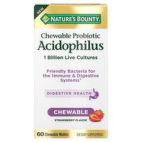 Nature's Bounty Strawberry Flavor Chewable Probiotic Acidophilus Dietary Supplement, 60 count