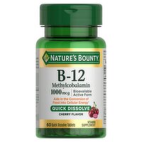 Nature's Bounty B-12 Methylcobalamin Cherry Flavor Vitamin Supplement, 1000mcg, 60 count