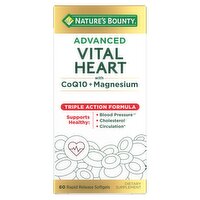Nature's Bounty Advanced Vital Heart with CoQ10 + Magnesium Softgels Dietary Supplement, 60 count