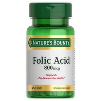 Nature's Bounty Folic Acid Tablets Vitamin Supplement, 800 mcg, 250 count