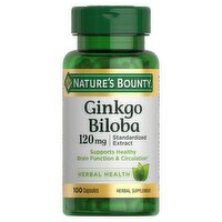 Nature's Bounty Ginkgo Biloba Capsules Herbal Supplement, 120 mg, 100 count