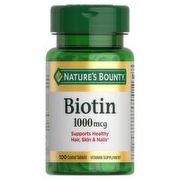 Nature's Bounty Biotin Vitamin Supplements, 1000 mcg, 100 count, 100 Each