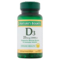 Nature's Bounty D3 Rapid Release Softgels, 25 mcg (1000 IU), 120 count, 100 Each