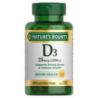 Nature's Bounty D3 Vitamin Supplement, 25 mcg, 250 count, 200 Each