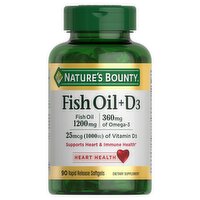 Nature's Bounty Fish Oil + D3 Rapid Release Softgels Dietary Supplement, 1200 mg, 90 count