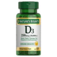 Nature's Bounty D3 Vitamin Supplement, 250 mcg (10,000 IU), 72 count