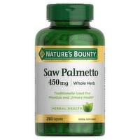 Nature's Bounty Herbal Health Saw Palmetto Whole Herb Capsules, 450 mg, 250 count