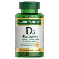 Nature's Bounty Vitamin D3 Rapid Release Softgels, 50 mcg (2,000 IU), 350 count