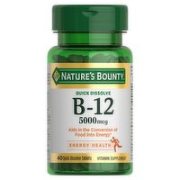 Nature's Bounty Vitamin B12 5000 mcg Tablets for Energy Metabolism, 40 Ct