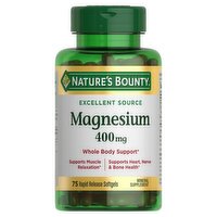 Nature's Bounty Magnesium Mineral Supplement, 400 mg, 75 count, 75 Each