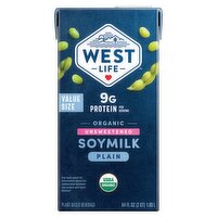 West Life Organic Unsweetened Plain Soymilk Value Size, 64 fl oz