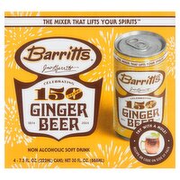 Barritts Ginger Beer Non Alcoholic Soft Drink, 7.5 fl oz, 4 count